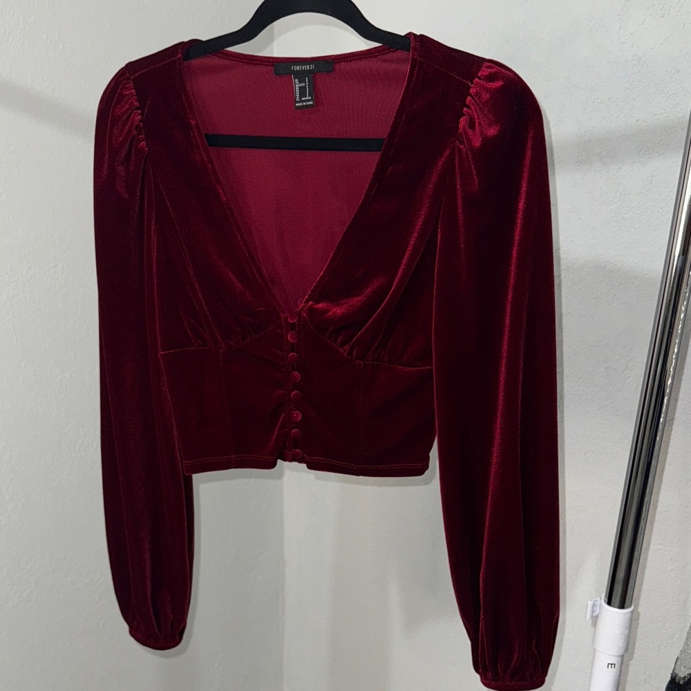 Forever 21 Deep Red Velvet Blouse